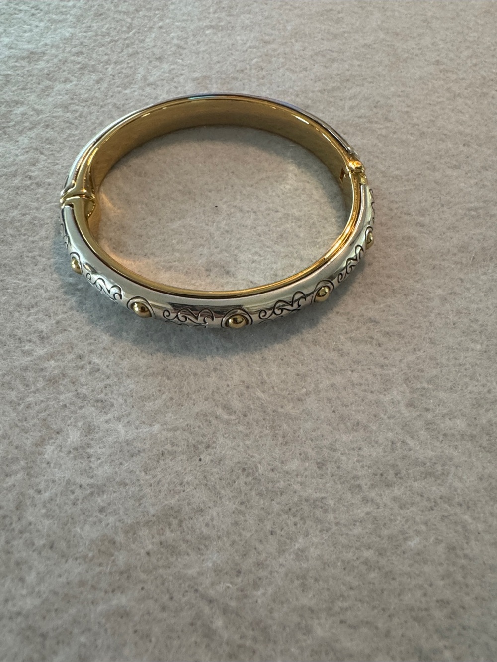 Brighton Two-Tone Silver and Gold Decorative Hinged Bangle Bracelet - Picture 5 of 5